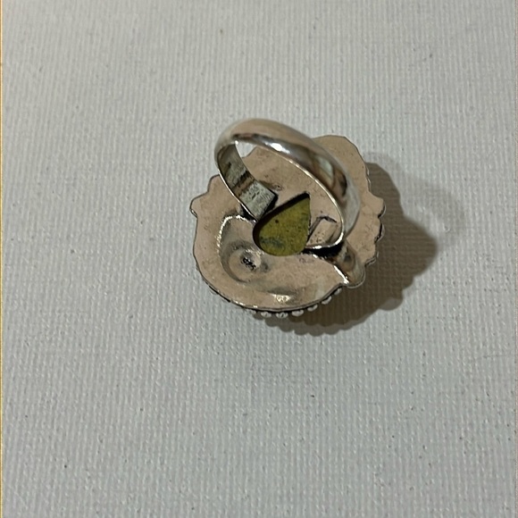 925 SILVER OVERLAY GEMSTONE RING GREEN ATLANTISITE SIZE 7.25 - Picture 4 of 5
